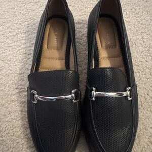 Kelly & Katie Textured Black Loafers with Metallic Detail